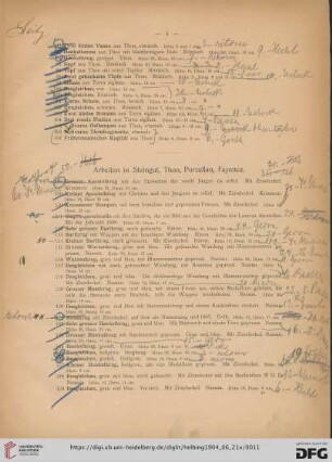 Arbeiten in Steingut, Thon, Porzellan, Fayence (Nr. 108-189)