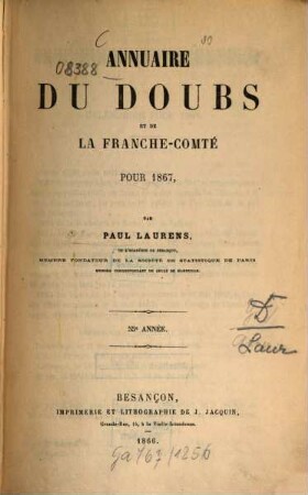 Annuaire du Doubs, de la Franche-Comté et du Territoire-de-Belfort : pour l'année .... 55. 1866 (1867)