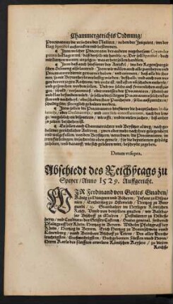 Abschiedt des Reichßtags zu Speyer/ Anno 1529. Auffgericht.
