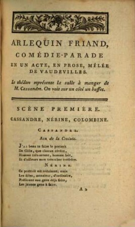 Arlequin friand : comédie-parade en un acte, en prose, mêlée de vaudevilles