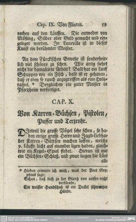 Cap. X. Von Karren-Büchsen, Pistolen, Pulver und Terzrohr