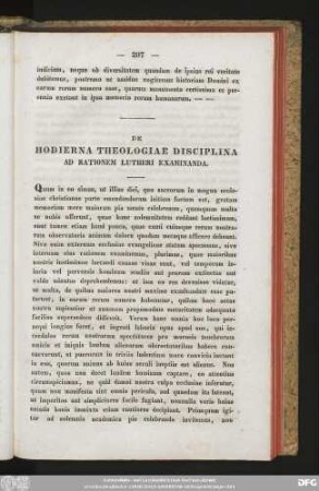 [XI.] De Hodierna Theologiae Disciplina Ad Rationem Lutheri Examinanda.