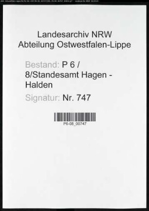 Sterberegister Standesamt Hagen-Halden