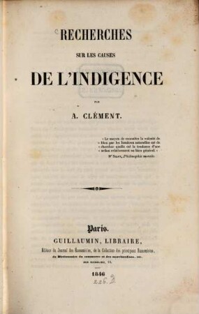 Recherches sur les causes de l'indigence