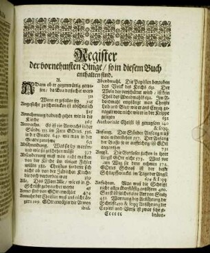 Register der vornehmsten Dinge/ so in diesem Buch enthalten sind.