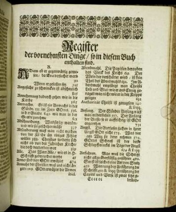 Register der vornehmsten Dinge/ so in diesem Buch enthalten sind.