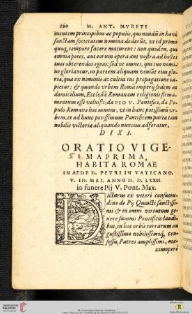 Oratio Vigesimaprima. Habita Romae in aede D. Petri in Vaticano,mV. ID. Mai. AnnonM. D. LXXII.