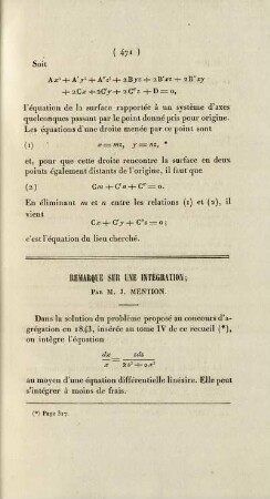 Remarque sur une intégration.