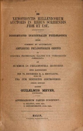 De Xenophontis Hellenicorum auctoris in rebus scribendis fide et usu