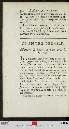 Chapitre Premier. Maniere de lever un plan avec la Boussole