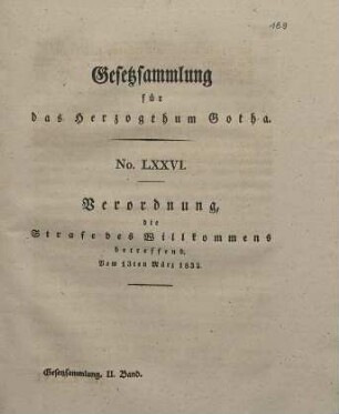 76. Verordnung, die Strafe des Willkommens betr., vom 13. März 1832.