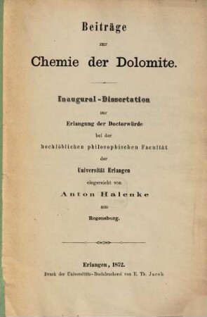 Beiträge zur Chemie der Dolomite