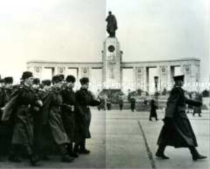 Eine Kompanie der Roten Armee am Jahrestag der Oktoberrevolution von 1917 am sowjetischen Ehrenmal im Tiergarten
