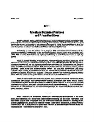 Egypt : arrest and detention practices and prison conditions