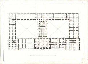 Gärtner, Friedrich von; München, Königsplatz; Staatsbibliothek und Ausstellungsgebäude, Vorprojekt - Staatsbibliothek (Grundriss)