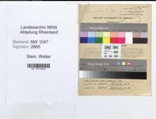 Entnazifizierung Walter Stein , geb. 23.10.1907 (Schlosser)