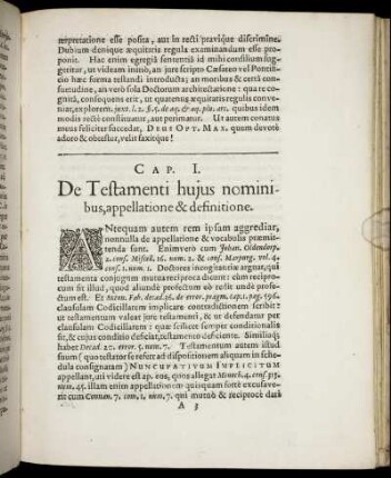 Cap. I. De Testamenti hujus nominibus, appellatione & definitione.