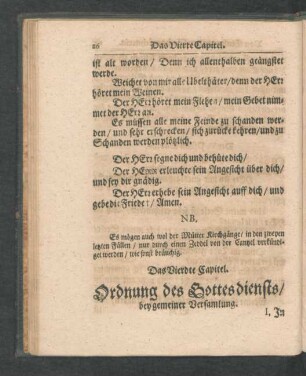 Das Vierdte Capitel. Ordnung des Gottesdiensts/ bey gemeiner Versamlung.