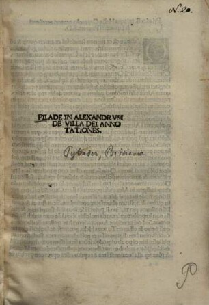 Pilade in Alexandrum de Villa Dei annotationes