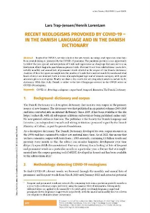 Recent neologisms provoked by COVID-19 – in the Danish Language and in The danish dictionary