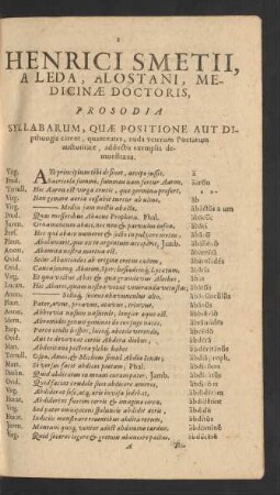 Henrici Smetii, A Leda, Alostani, Medicinae Doctoris, Prosodia Syllabarum, ...