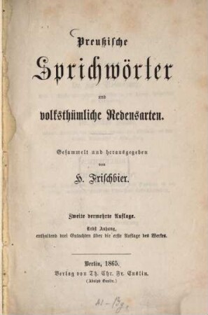 Preußische Sprichwörter und volksthümliche Redensarten, [1]