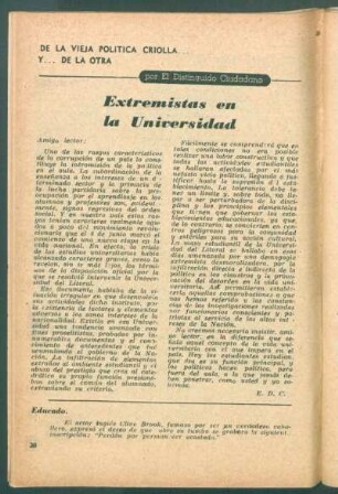 Extremistas en la Universidad : De la vieja política criolla y ... de la otra