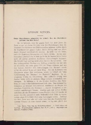 Literary notices : einige Bemerkungen anlaesslich der Arbeit: Bau des Wirbelthiergehirnes von Bela Haller