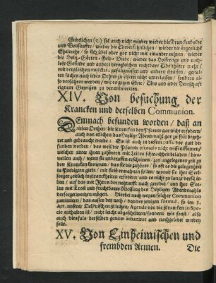 XV. Von Einheimischen und frembden Armen.