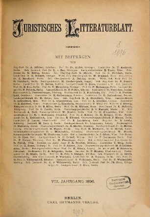 Juristisches Literaturblatt. 8. 1896