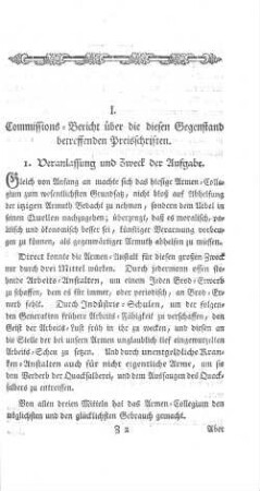 I. Commissions-Bericht über die diesen Gegestand betreffenden Preisschriften.