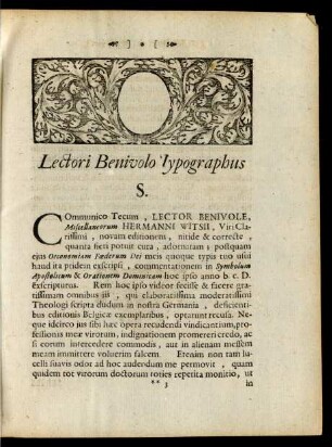 Lectori Benivolo Typographus