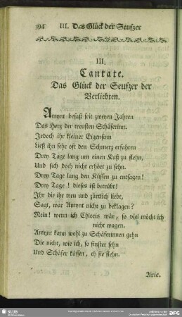 III. Cantate. Das Glück der Seufzer der Verliebten