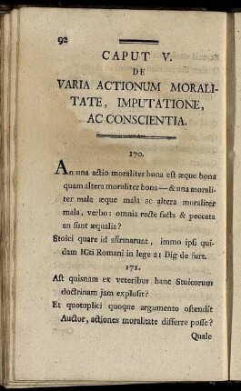Caput V. De Varia Actionum Moralitate, Imputatione, Ac Conscientia.