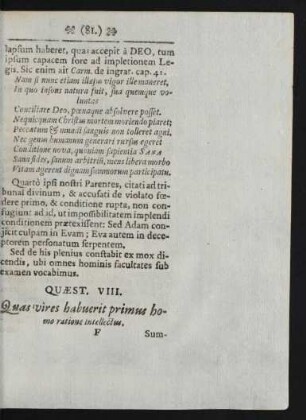 Quaest. VIII. Quas vires habuerit primus homo ratione intellectus.