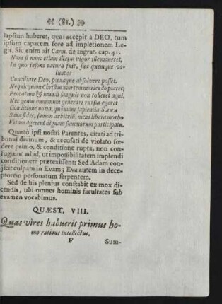 Quaest. VIII. Quas vires habuerit primus homo ratione intellectus.