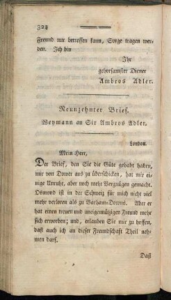 Neunzehnter Brief. Weymann an Sir Ambros Adler.