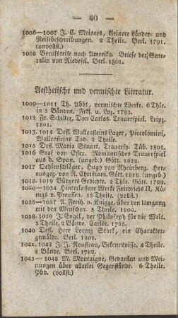 Aesthetische und vermischte Literatur.