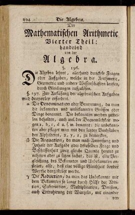 Der Mathematischen Arithmetic Vierter Theil: handelnd von der Algebra.