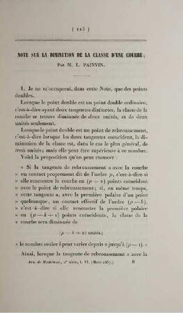Note sur la diminution de la classe d'une courbe.
