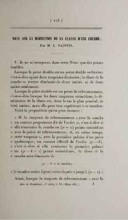 Note sur la diminution de la classe d'une courbe.