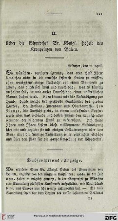 Ueber die Glyptothek Sr. Königl. Hoheit des Kronprinzen von Baiern