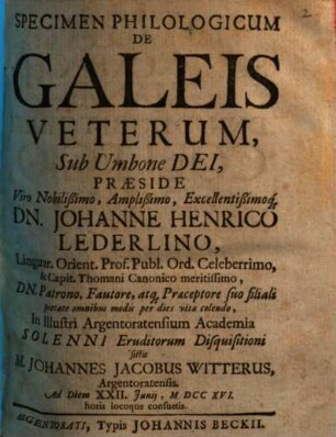 Specimen philologicum de galeis veterum