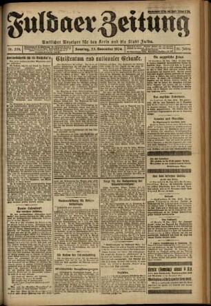 Erste Ausgabe vom Sonntag, den 30. November 1924.