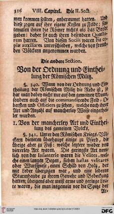 Die andere Section. Von der Ordnung und Eintheilung der Römischen Militz