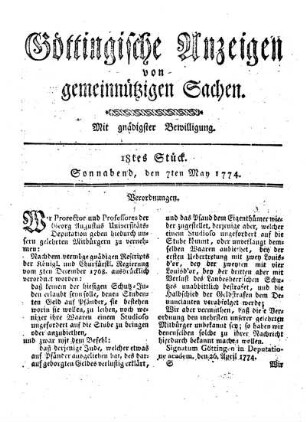 18tes Stück. Sonnabend, den 7ten May 1774.