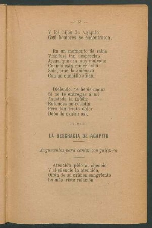 La desgracia de Agapito : Argumentos para cantar con guitarra