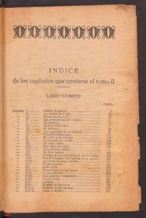 Índice de los capítulos que contiene el tomo II