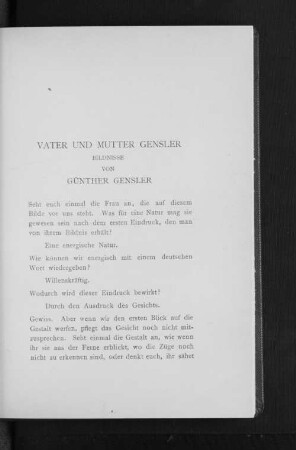 Vater und Mutter Gensler Bildnisse von Günther Gensler