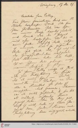 Nachlass Alfred Hettner, Eingegangene Briefe, Korrespondenz Wilhelm Sievers/Alfred Hettner: Brief von Wilhelm Sievers an Alfred Hettner